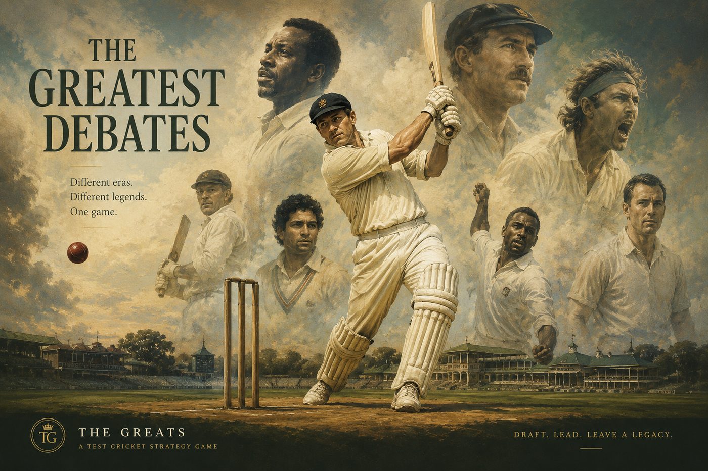 Poster artwork titled The Greatest Debates, styled as a vintage cricket tour programme cover.