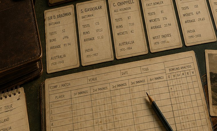 A selector's desk covered in player stat cards.